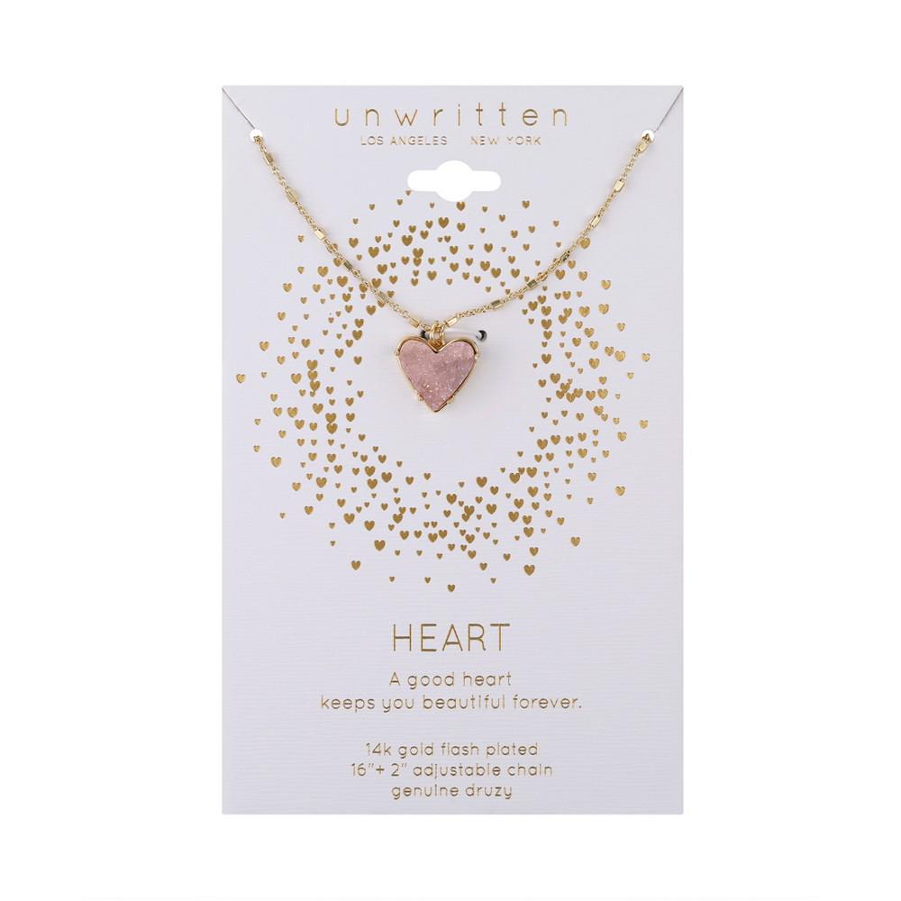 14k Gold Plated Pink Druzy Heart Pendant Necklace商品第3张图片规格展示