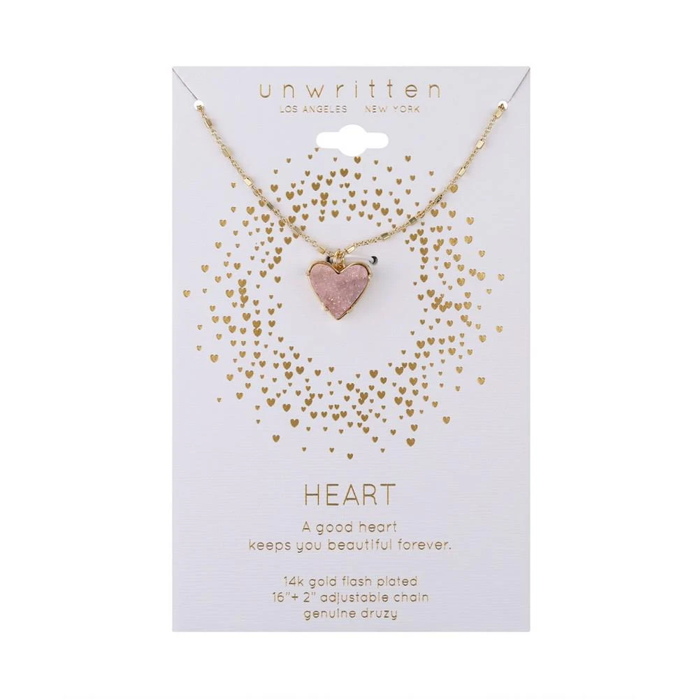 商品Unwritten|14k Gold Plated Pink Druzy Heart Pendant Necklace,价格¥186,第3张图片详细描述