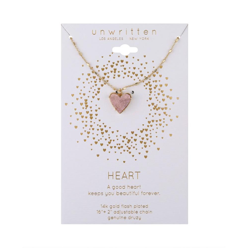 商品Unwritten|14k Gold Plated Pink Druzy Heart Pendant Necklace,价格¥194,第5张图片详细描述