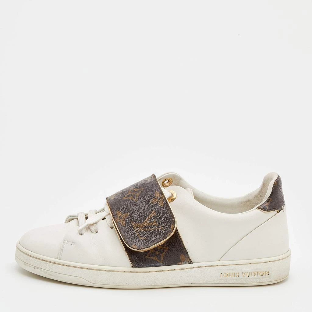 商品[二手商品] Louis Vuitton|Louis Vuitton White/Brown Leather And Monogram Canvas Frontrow Sneakers Size 37.5,价格¥3622,第1张图片