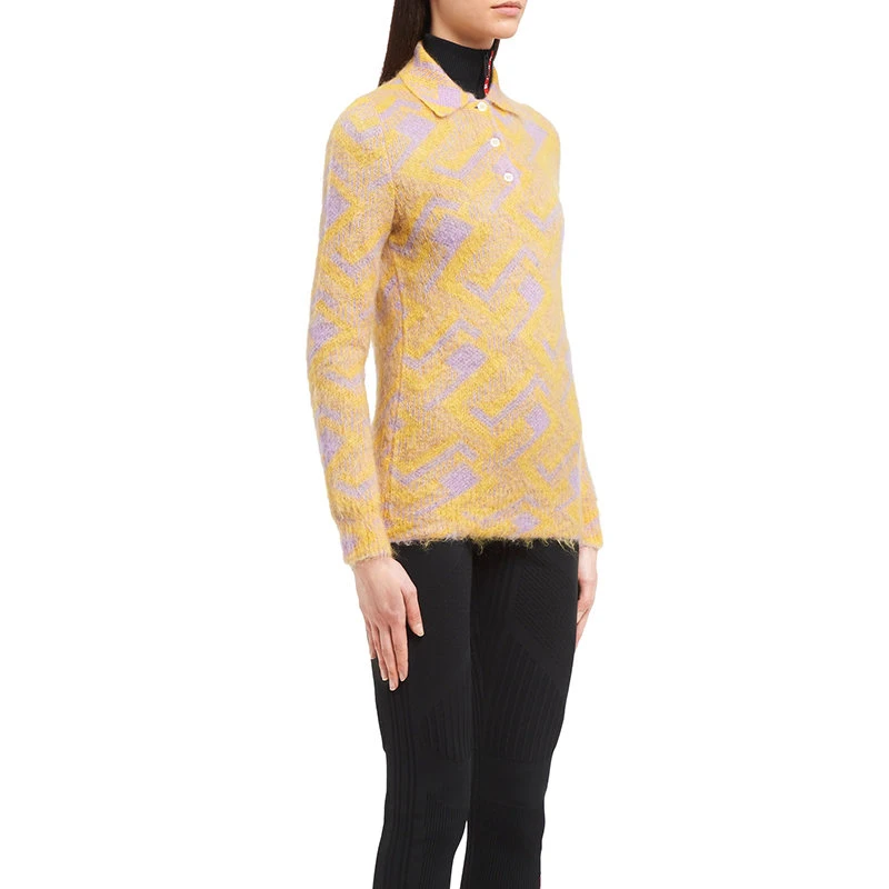 商品Prada|【预售3-7天】【包税】PRADA/普拉达 21年秋冬新款 女士暖色修身马海毛提花Polo衫P24L1I_1ZET_F02HO_S_212,价格¥79264,第5张图片详细描述