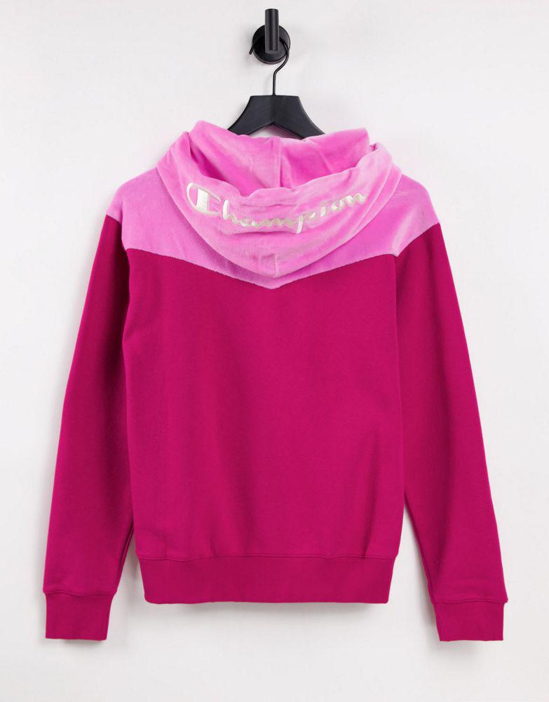 Champion colourblock velour hoodie in pink and red商品第2张图片规格展示
