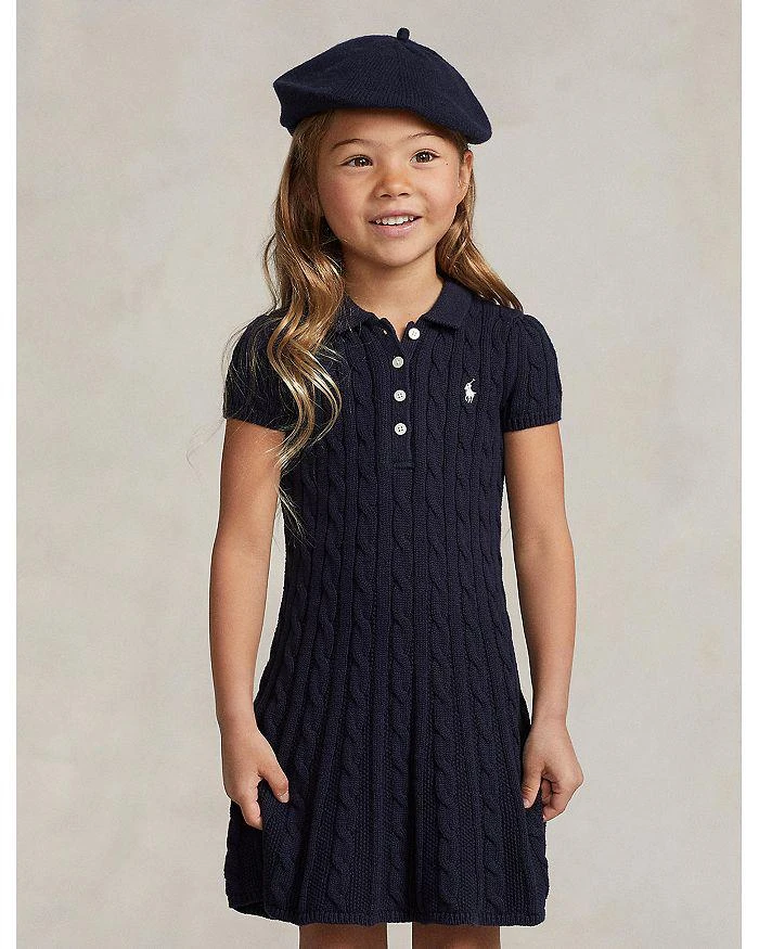 商品Ralph Lauren|Girls' Cable-Knit Cotton Polo Sweater Dress - Little Kid, Big Kid,价格¥380,第1张图片