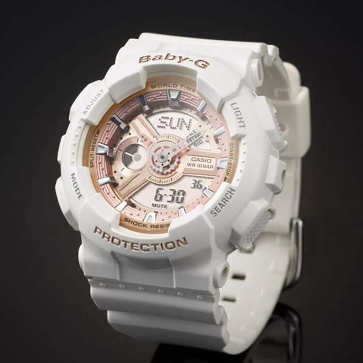 卡西欧（CASIO）女表 BABY-G少女时代女黑金潮流双显多功能电子防水运动手表 白玫瑰金BA-110-7A1-白玫瑰金-BA-110-7A1 商品