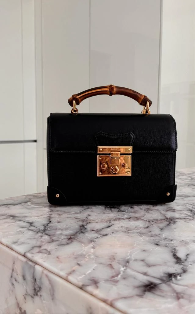 商品Gucci|Padlock Small Bamboo Black Shoulder Bag,价格¥23332,第3张图片详细描述