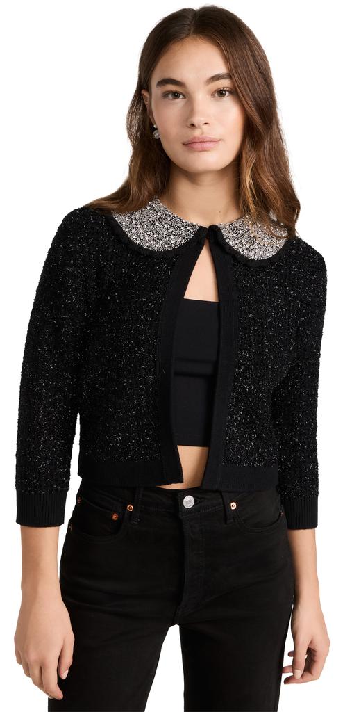 alice + olivia Akira Textured Cardi with Embellished Crystals商品第1张图片规格展示