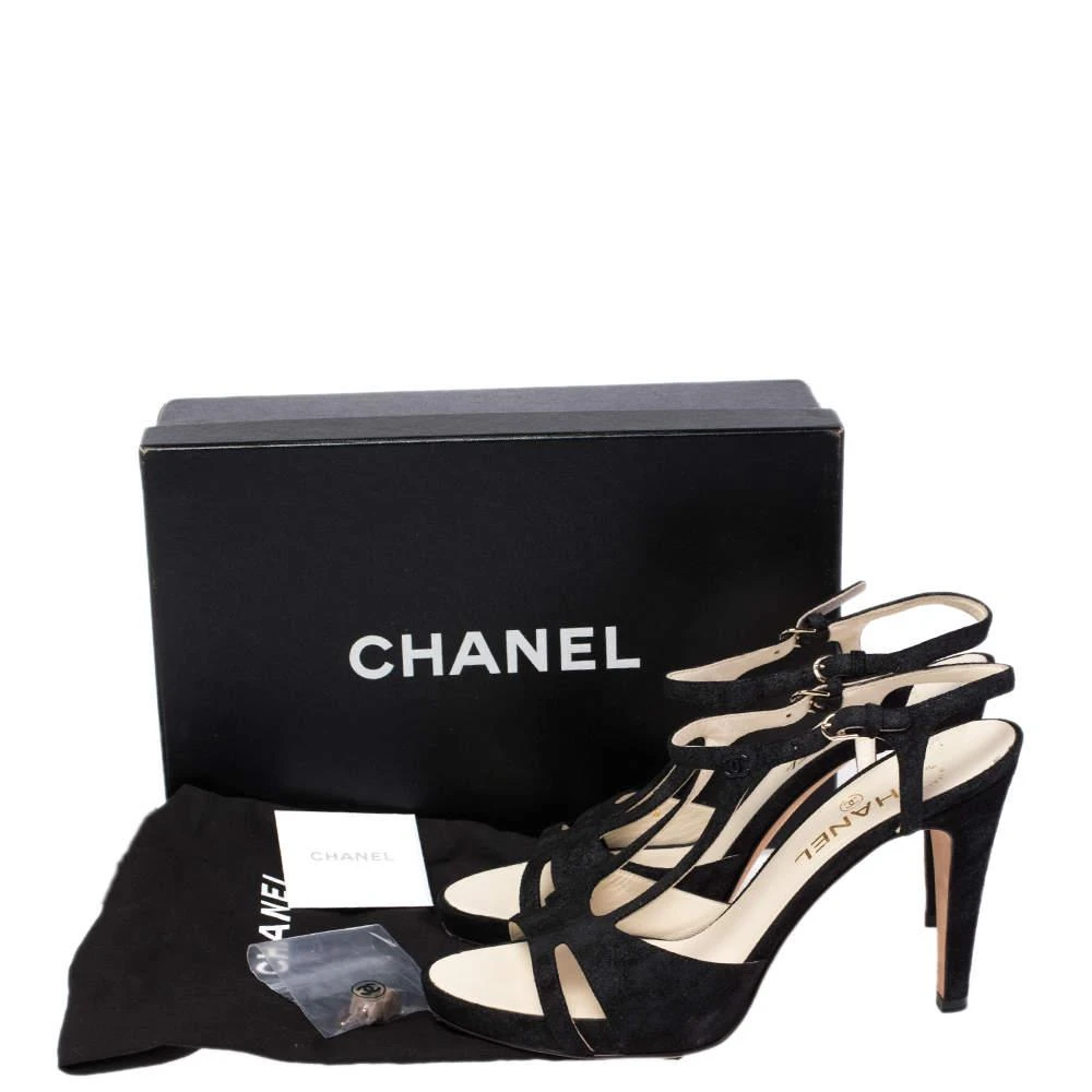 Chanel Black Cut Out Suede CC Ankle Strap Sandals Size 39.5 商品