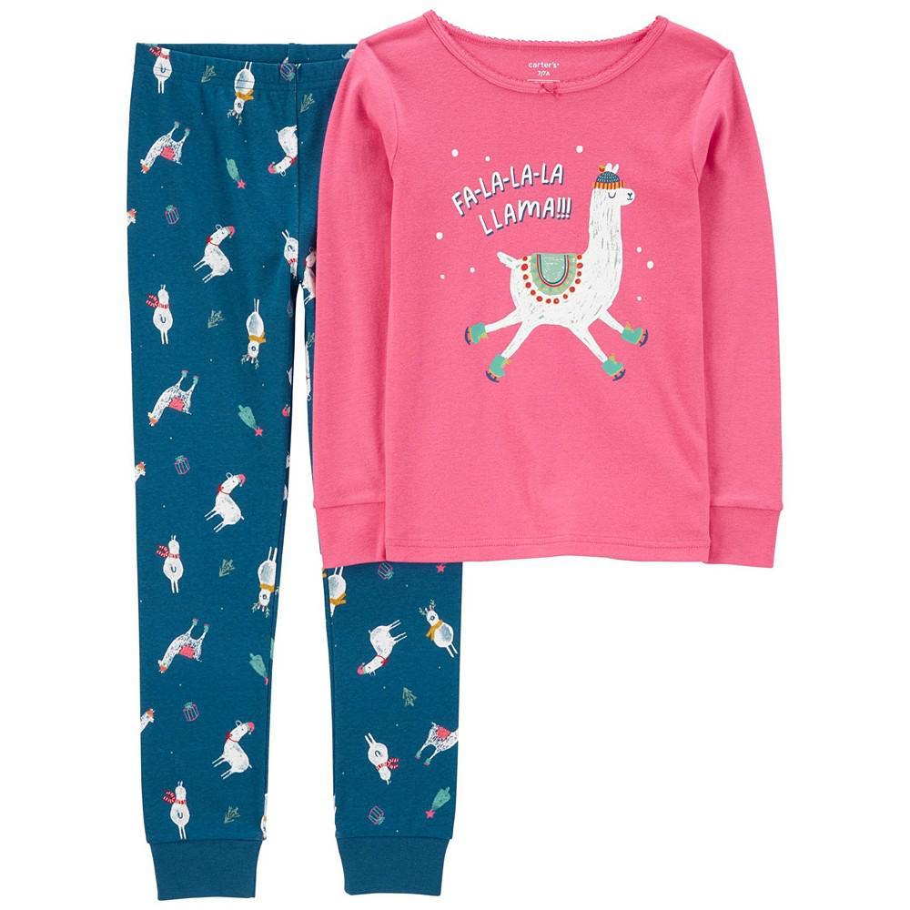 商品Carter's|Little Girls Christmas Llama Snug Fit Pajama, 2 Piece Set,价格¥88,第1张图片