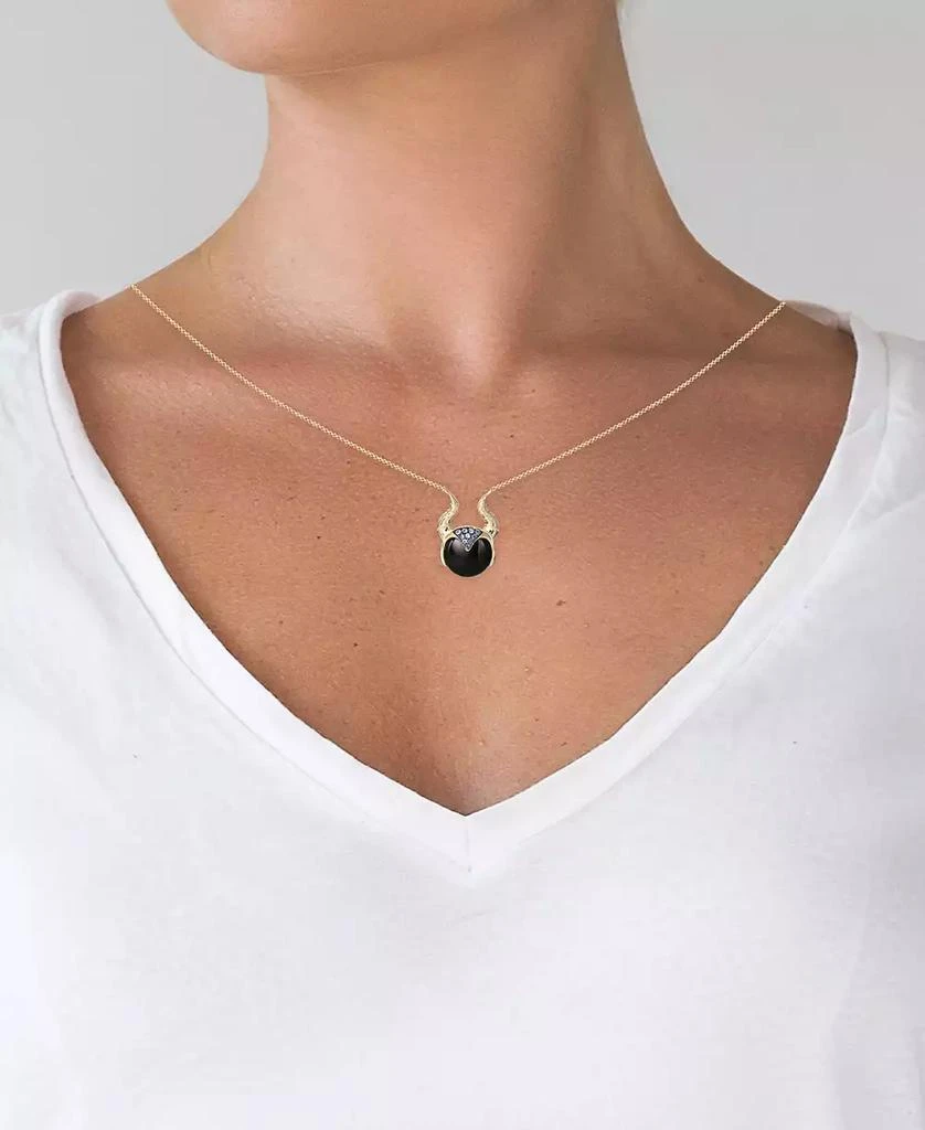 商品Disney|Onyx & Cubic Zirconia Sleeping Beauty Maleficent Horns 18" Pendant Necklace in 18k Gold-Plated Sterling Silver,价格¥522,第2张图片详细描述