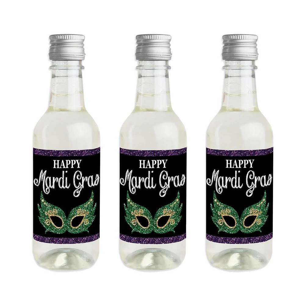 商品Big Dot of Happiness|Mardi Gras - Mini Wine Bottle Label Stickers - Masquerade Party Favor Gift 16 Ct,价格¥105,第1张图片