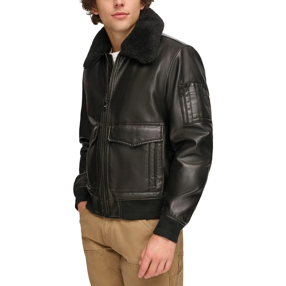 商品Tommy Hilfiger|Men's Faux-Fur-Trim Faux-Leather Bomber Jacket,价格¥1116,第3张图片详细描述