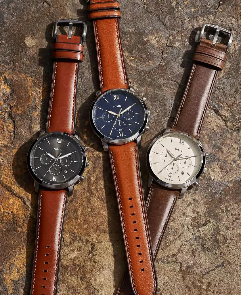 商品Fossil|Men's Neutra Chronograph Brown Leather Strap Watch 44mm,价格¥1215,第3张图片详细描述