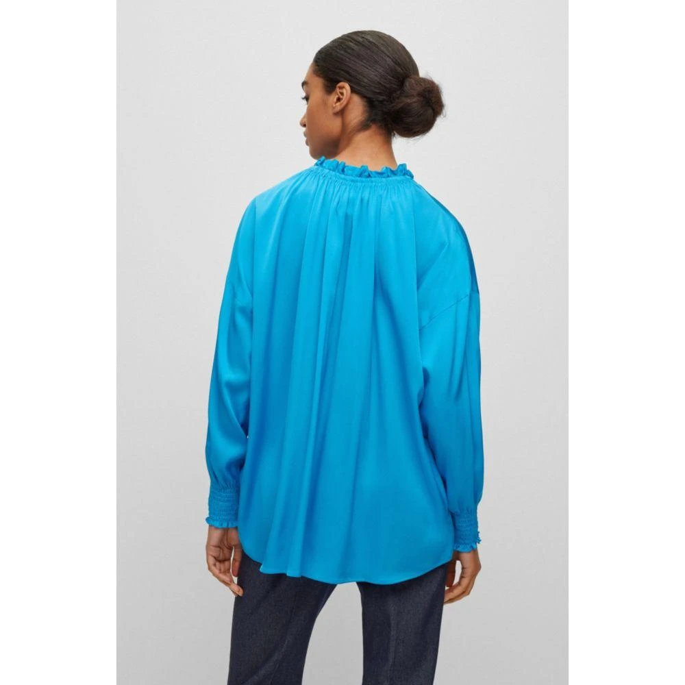 商品Hugo Boss|Relaxed-fit blouse in stretch silk with tie front,价格¥936,第4张图片详细描述
