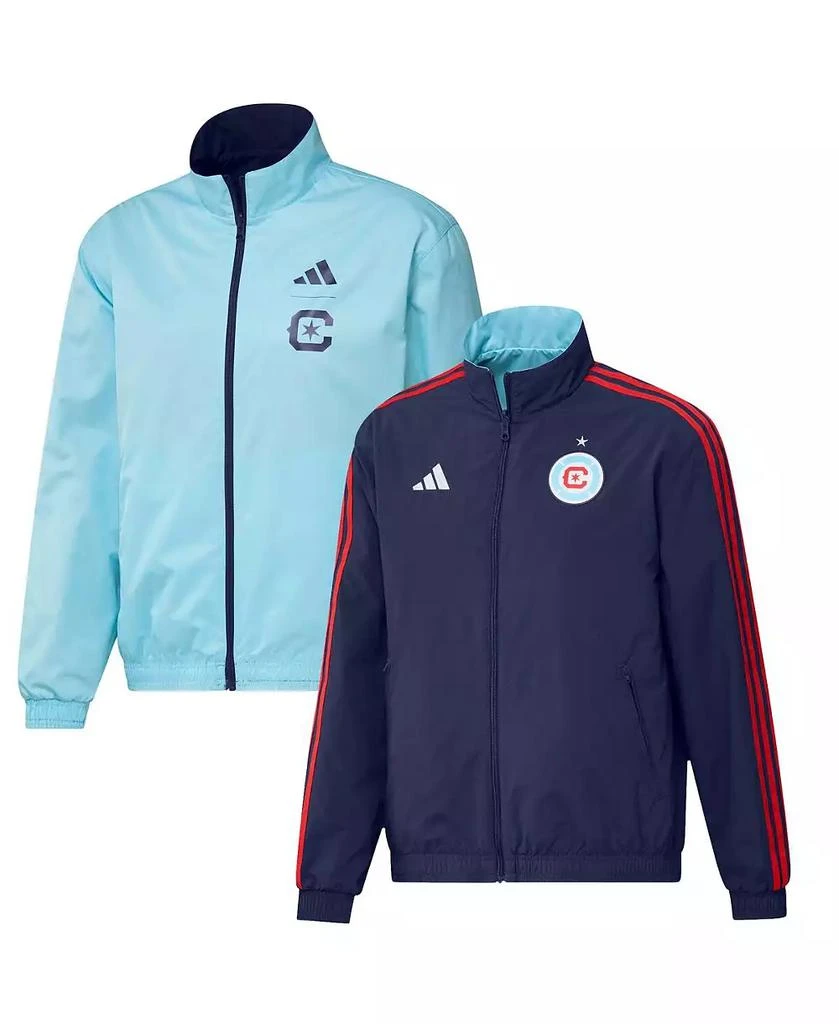 商品Adidas|Men's Navy and Light Blue Chicago Fire 2023 On-Field Anthem Full-Zip Reversible Team Jacket,价格¥831,第1张图片