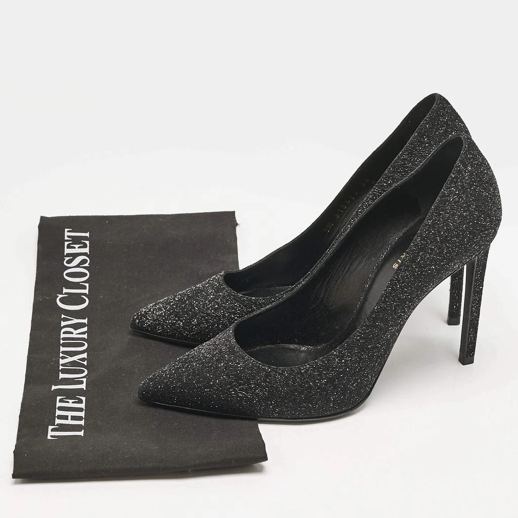 Saint Laurent Black Glitter and Textured Leather Pointed Toe Pumps Size 38 商品
