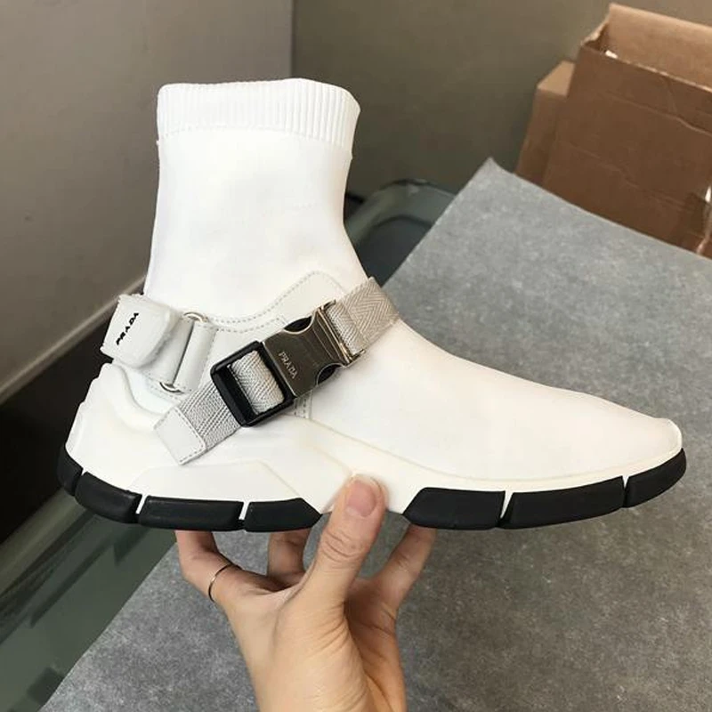 商品Prada|PRADA 女士白色织物高帮运动鞋 1T942I-3KJO-F0W5V,价格¥2591,第1张图片