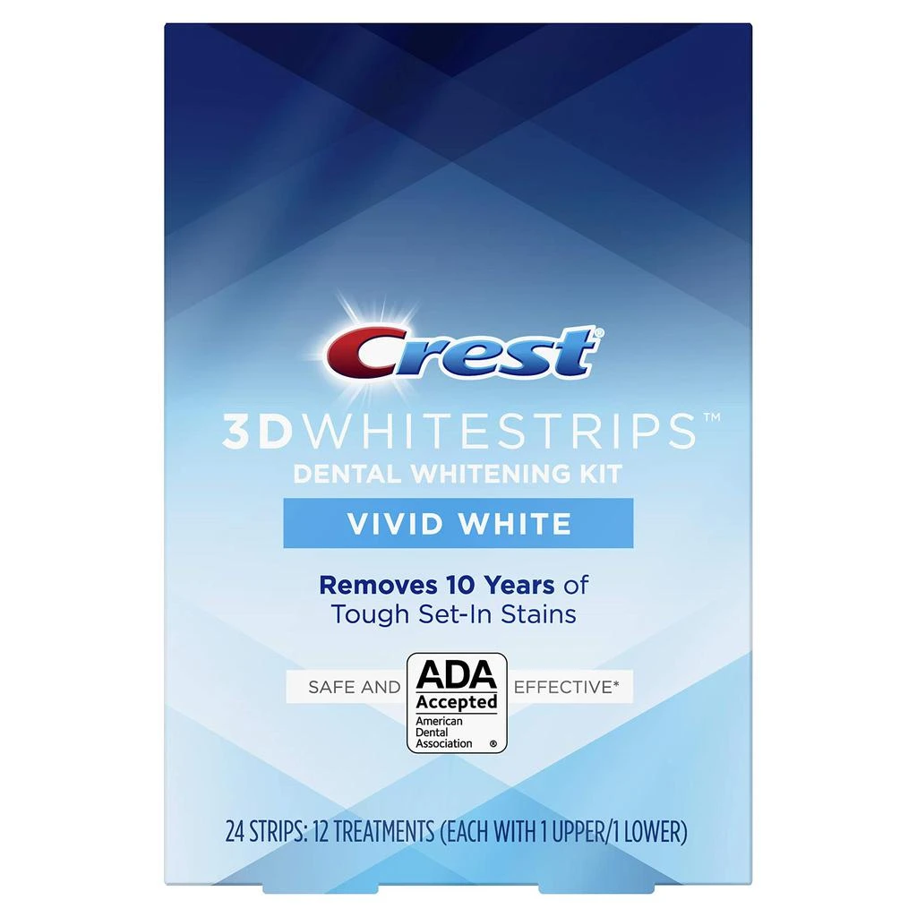商品Crest|Crest 3D Whitestrips Vivid White Teeth Whitening Kit, 24 Strips, (12 Count Pack),价格¥251,第1张图片
