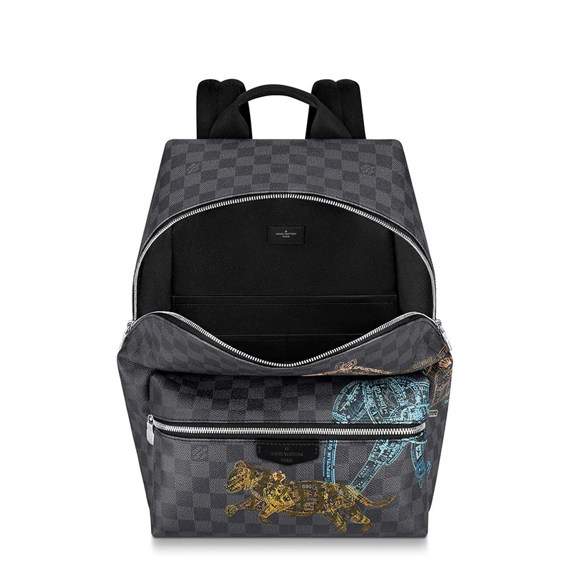 预售10天 Louis Vuitton/路易威登 22春夏新款DISCOVERY系列 男士石墨色方格棋盘帆布牛皮革饰边银扣彩色动物印花双肩背包N45275 商品