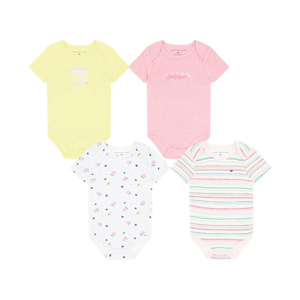 商品Tommy Hilfiger|Baby Girls Short Sleeve Branded Bodysuits, Pack of 4,价格¥67,第1张图片