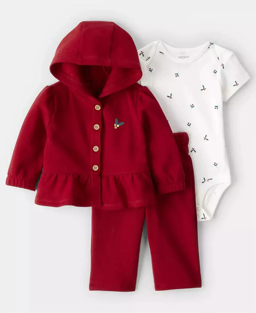 商品Carter's|Baby Girls 3-Piece Day Dream Fleece Cardigan, Bodysuit and Pants Set,价格¥251,第1张图片