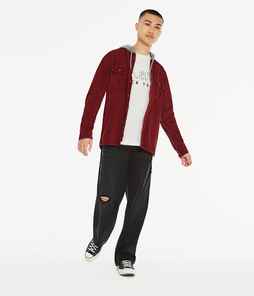 商品Aeropostale|Aeropostale Men's Long Sleeve Hooded Corduroy Button-Down Shirt,价格¥122,第4张图片详细描述