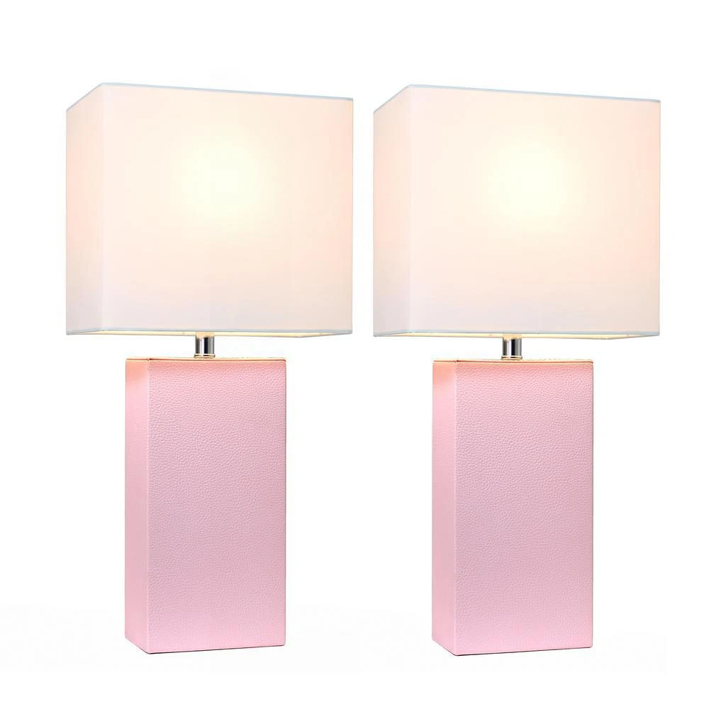 商品Elegant Designs|2 Pack Modern Leather Table Lamps with White Fabric Shades, Blush Pink,价格¥809,第2张图片详细描述