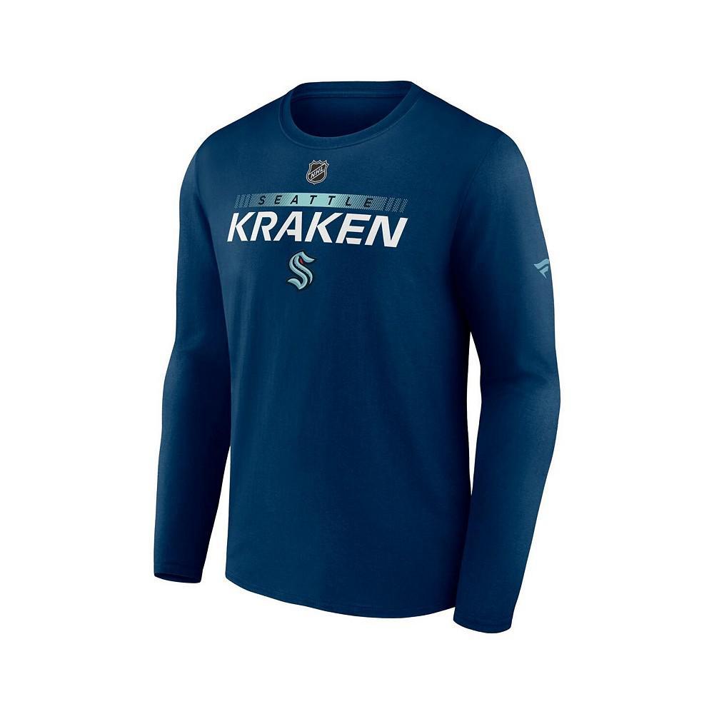 商品Fanatics|Men's Branded Deep Sea Blue Seattle Kraken Authentic Pro Core Collection Prime Wordmark Long Sleeve T-shirt,价格¥251,第5张图片详细描述