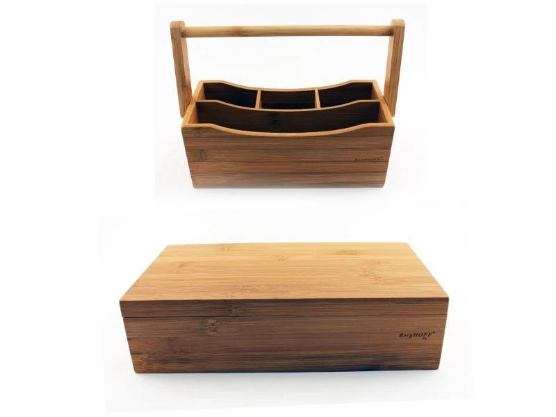 商品BergHOFF|Bamboo Tea Box Set 2pc (Flatware Caddy 9.75" & Tea Box 12"),价格¥435,第1张图片
