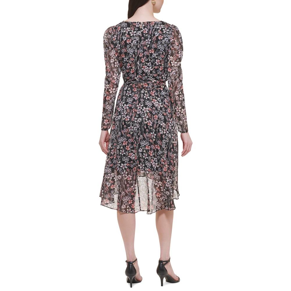 Petite Floral-Print Side-Tie Chiffon Dress商品第2张图片规格展示