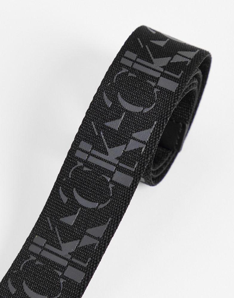 Calvin Klein Jeans polyester monogram print leather belt in black - BLACK商品第3张图片规格展示
