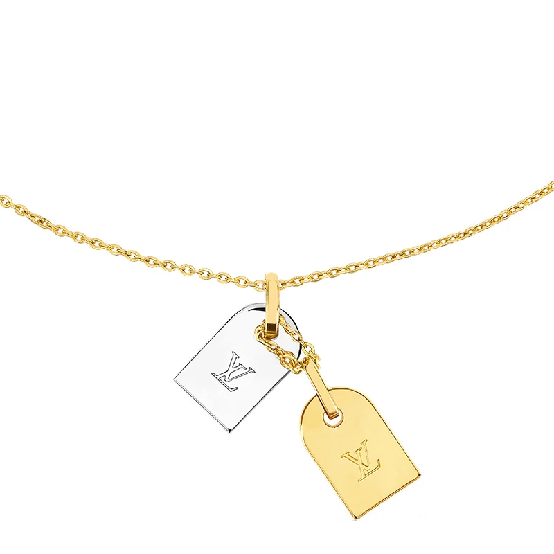 Louis Vuitton/路易威登 NANOGRAM系列 金色/银色金属镂刻徽标双色微型姓名吊牌项链M63141 商品