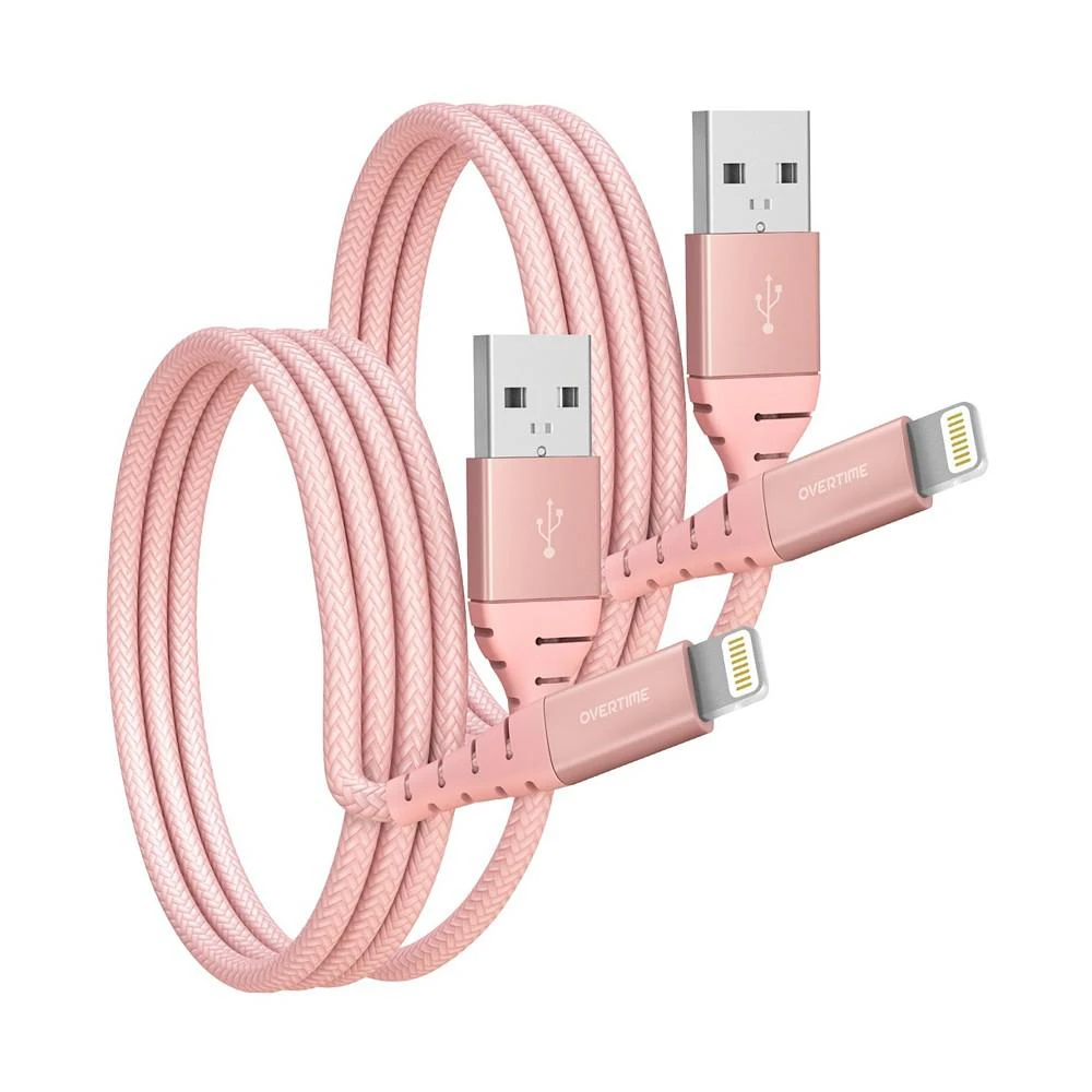 商品Overtime|Apple MFi Certified iPhone 11/XE/SE/10/9 6ft Charging Cable | USB to Lightning Cable for iPhone - Rose Gold (2-Pack),价格¥186,第1张图片