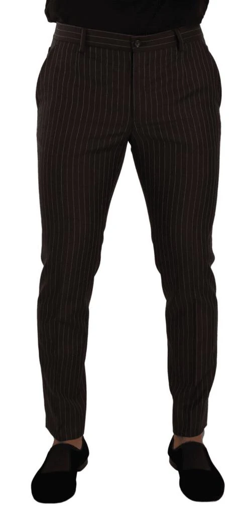 商品Dolce & Gabbana|Dolce & Gabbana Brown Striped Wool Formal Trouser Dress Pants,价格¥3004,第1张图片