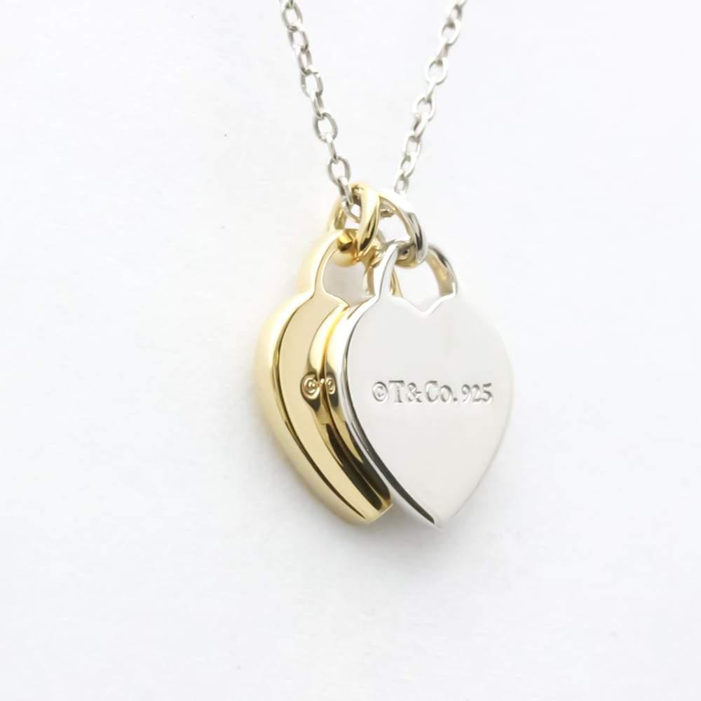 Tiffany & Co. Return To Tiffany Love Double Heart Tag 18K Yellow Gold Silver Necklace商品第5张图片规格展示