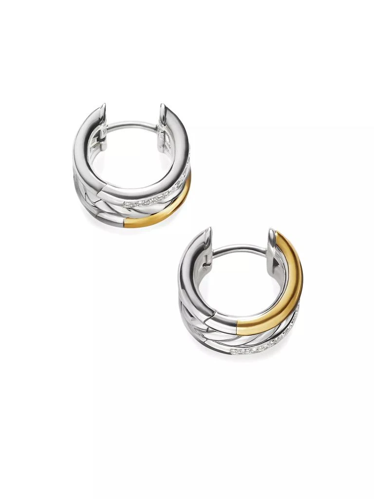 商品David Yurman|DY Mercer&trade; Huggie Hoop Earrings in Sterling Silver with 18K Yellow Gold and Diamonds, 14MM,价格¥8617,第4张图片详细描述