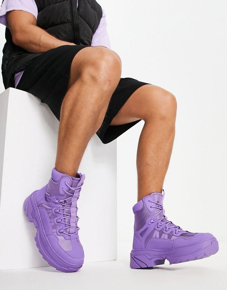 ASOS DESIGN chunky sole lace up boot in purple faux suede商品第2张图片规格展示