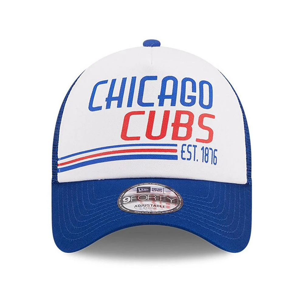 商品New Era|Men's White, Royal Chicago Cubs Stacked A-Frame Trucker 9FORTY Adjustable Hat,价格¥224,第3张图片详细描述