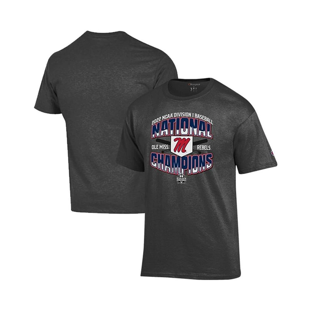 商品CHAMPION|Men's Heathered Charcoal Ole Miss Rebels 2022 NCAA Men's Baseball College World Series Champions Locker Room T-shirt,价格¥222,第1张图片