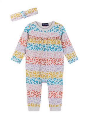 Baby Girl's Multicolor Leopard Print Coverall & Headband Set商品第1张图片规格展示