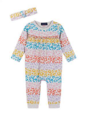 商品Andy & Evan|Baby Girl's Multicolor Leopard Print Coverall & Headband Set,价格¥195,第1张图片