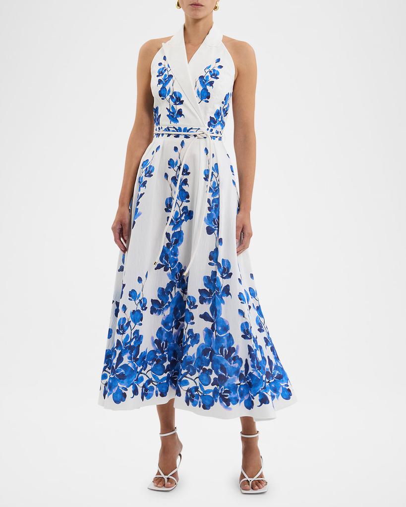REBECCA VALLANCE オーキッドブルーの花柄ミディスカート REBECCA VALLANCE Orchid Blues Pleated Floral-Print Midi