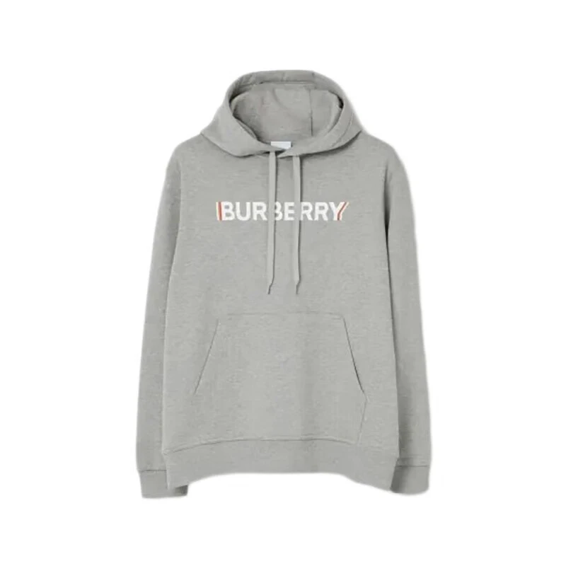 商品Burberry|BURBERRY/博柏利 男士浅灰色棉质徽标印花连帽休闲卫衣80688001,价格¥1385,第1张图片