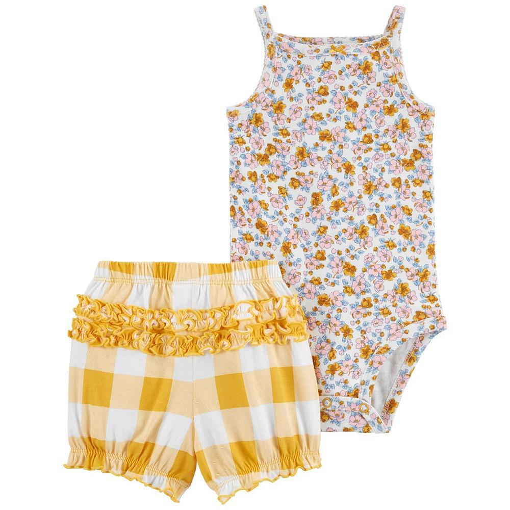商品Carter's|Baby Girls 2-Piece Floral Tank and Gingham Shorts Set,价格¥56,第1张图片