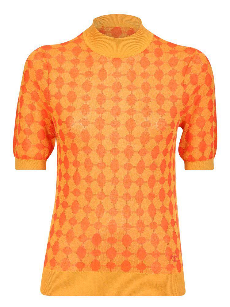 商品Tory Burch|Tory Burch Jacquard Knitted Mock-Neck T-Shirt,价格¥1515-¥1654,第1张图片