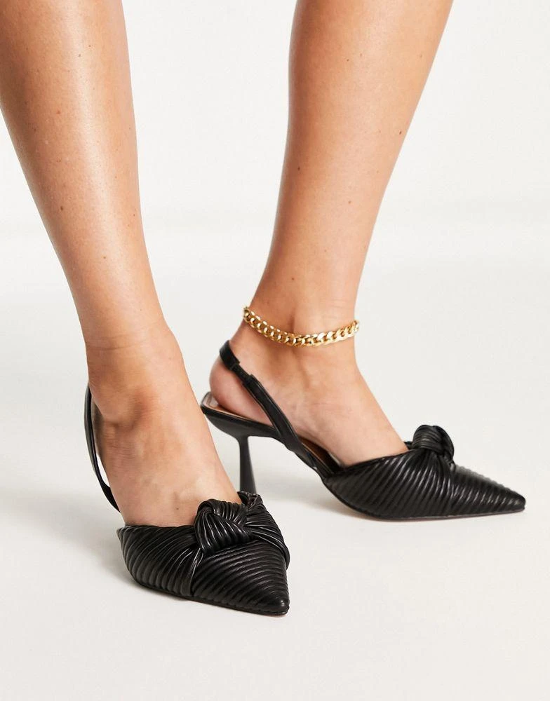 商品ASOS|ASOS DESIGN Wide Fit Soraya knotted slingback mid heeled shoes in black,价格¥275,第2张图片详细描述