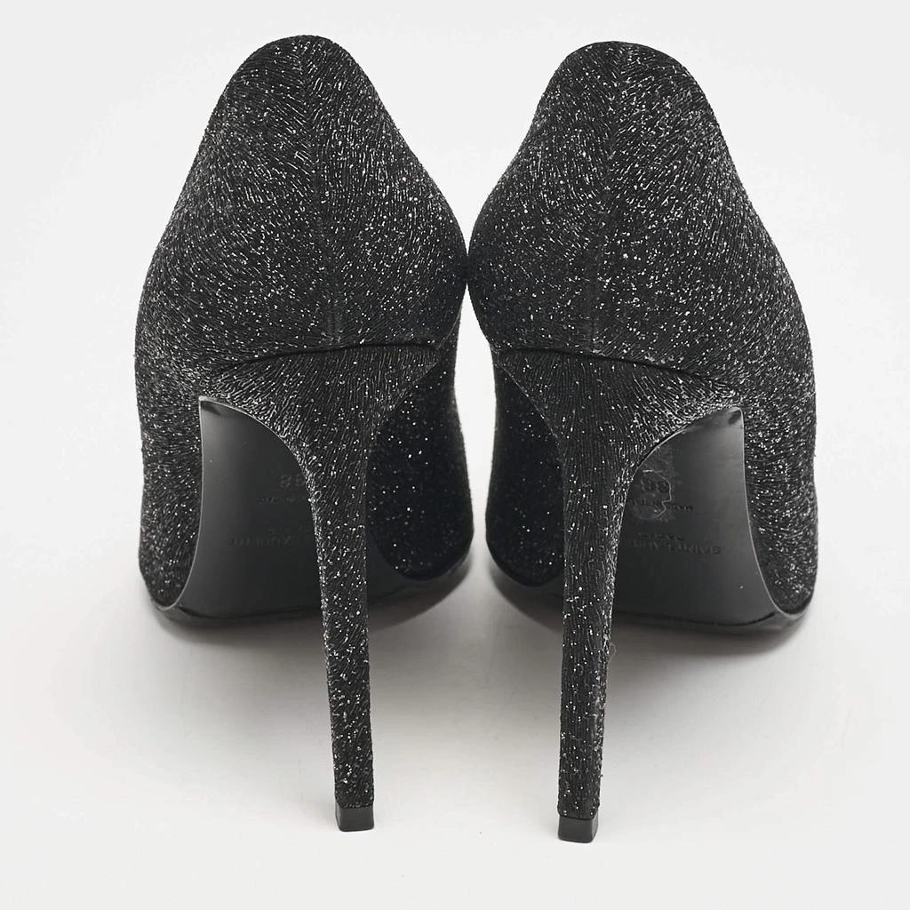 商品[二手商�品] Yves Saint Laurent|Saint Laurent Black Glitter and Textured Leather Pointed Toe Pumps Size 38,价格¥2303,第5张图片详细描述