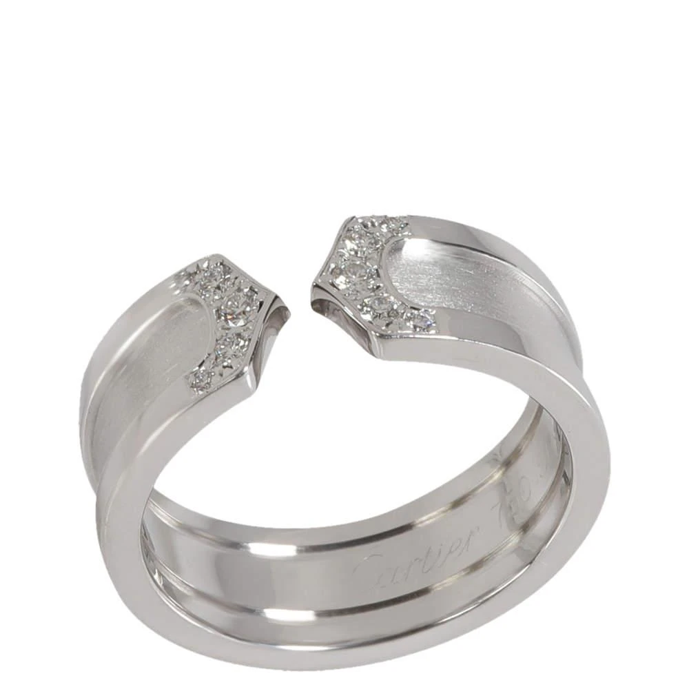 商品[二手商品] Cartier|Cartier 18k White Gold 0.1 CTW Diamond Double C de Cartier Wedding Band Ring Size EU 51,价格¥15780,第2张图片详细描述