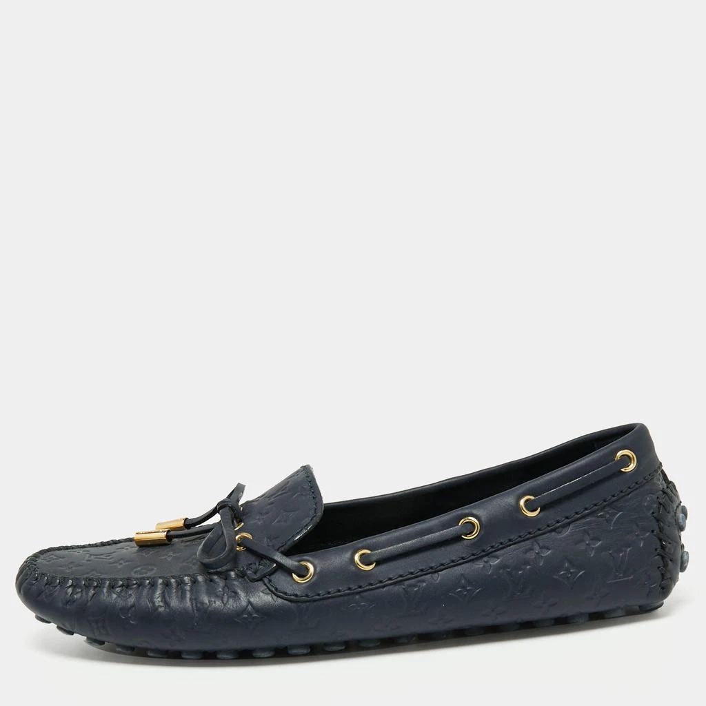 商品[二手商品] Louis Vuitton|Louis Vuitton Navy Blue Monogram Empreinte Leather Gloria Loafers Size 38.5,价格¥5664,第1张图片