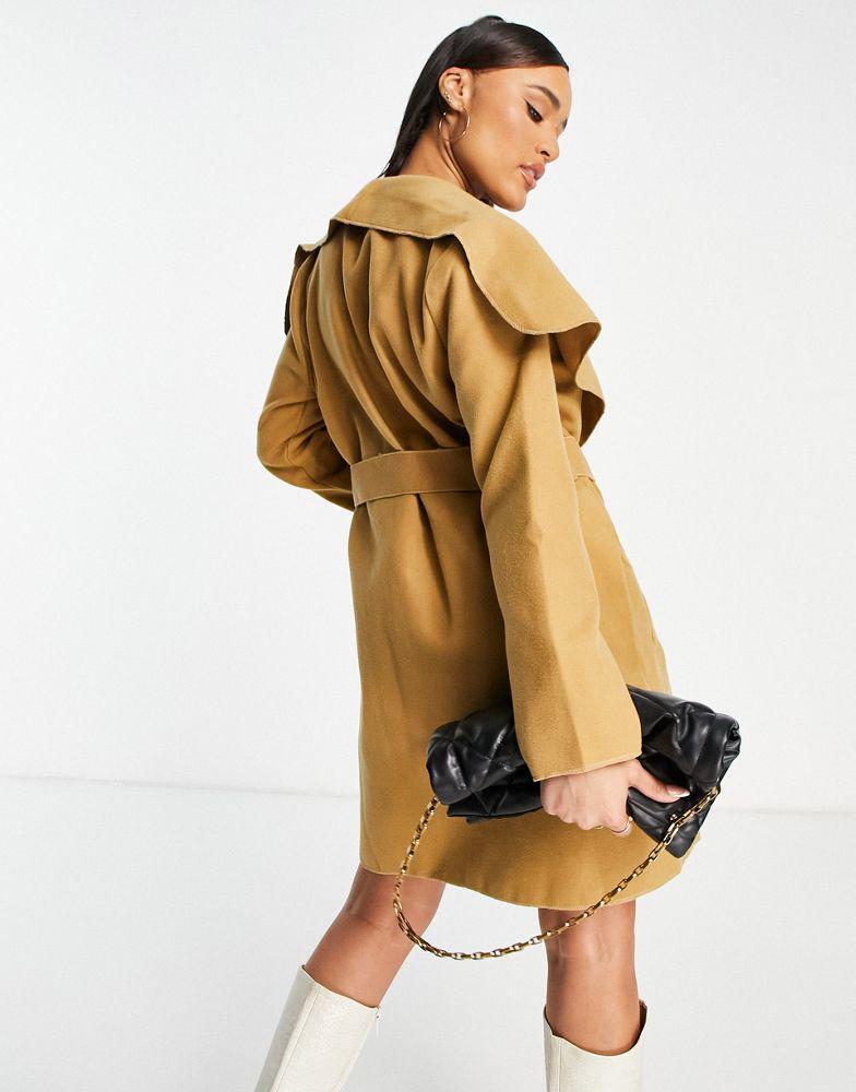 商品Moschino|Parisian waterfall collar jacket in camel,价格¥105,第5张图片详细描述