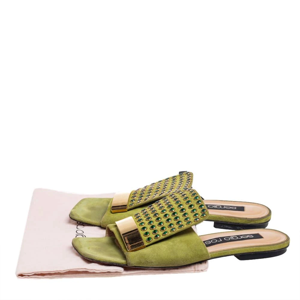 Sergio Rossi Green Suede Studded Flat Slides Size 36.5 商品